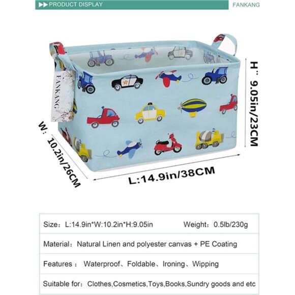 Storage Basket,Nursery Hamper Canvas Laundry Basket Foldable with Waterproof - Picture 3 of 7